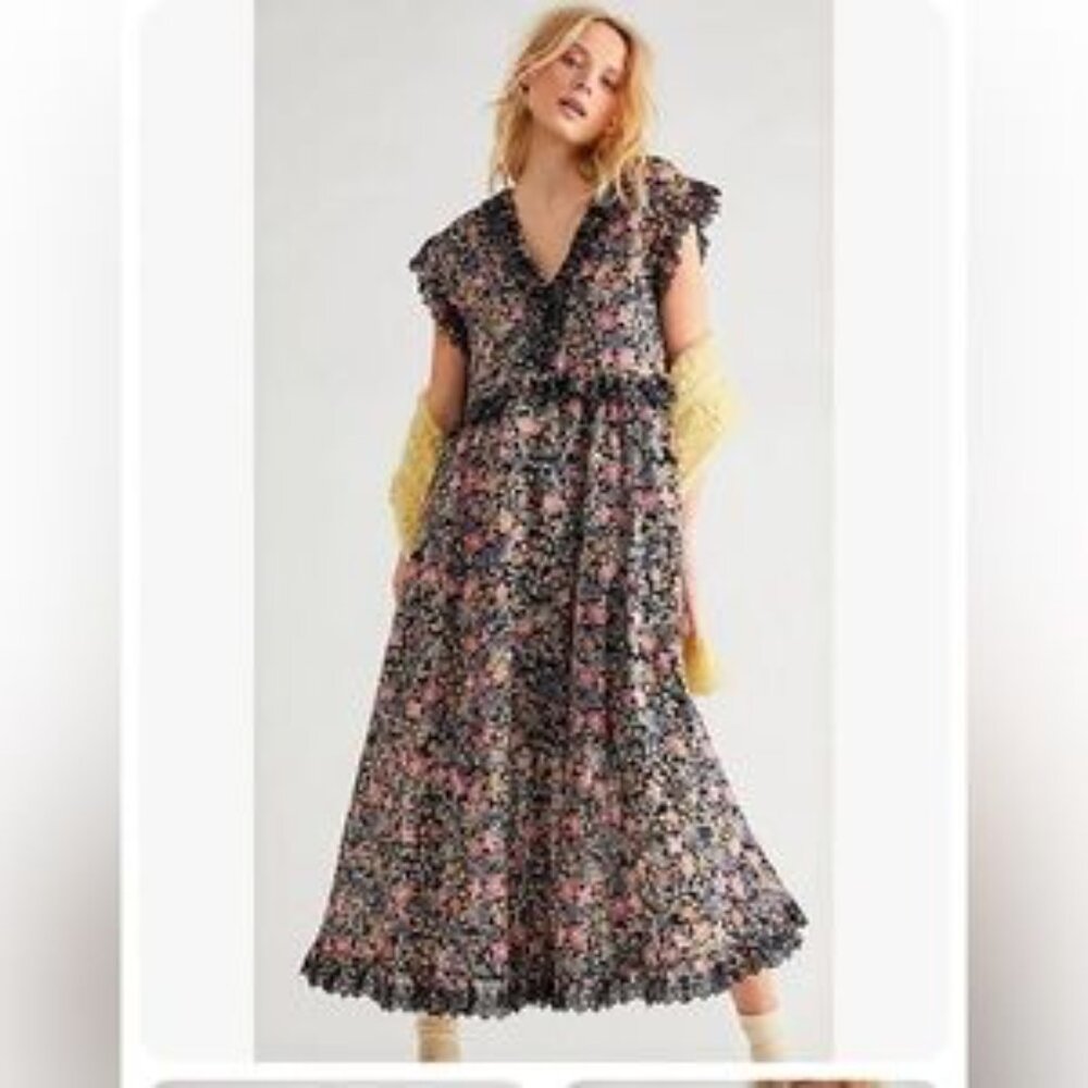 Free People Floral Maxi Dress - Black and Pink